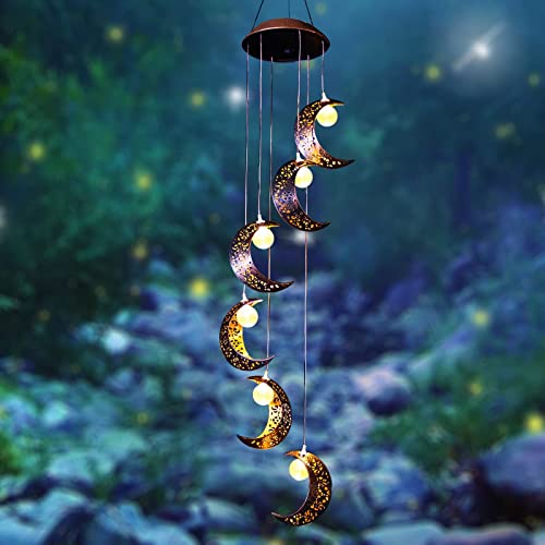 Solar Moon Wind Chimes Outdoor Solar Lights Windchimes Waterproof Hanging Decorations Gifts for Garden Patio Birthday Thanksgiving Home Party