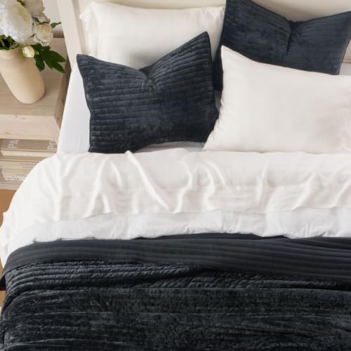 Stripe Channel Luxury Velvet Quilt Set Queen Size