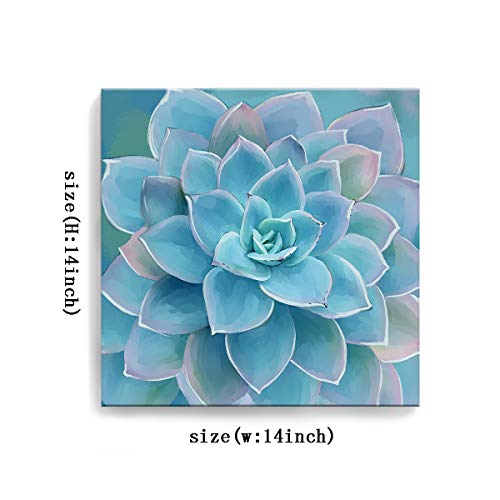 Blue Succulents Bathroom Decor Wall Art Framed Modern Popular Wall Plants Decorations Canvas Prints Artwork Wall Decor for Bedroom Blue Flower Pictures Size 14x14 inch Easy to Hang