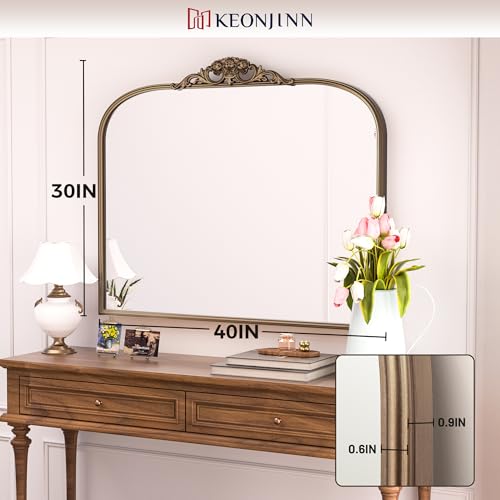 40x30 Gold Vintage Arched Mirror for Wall