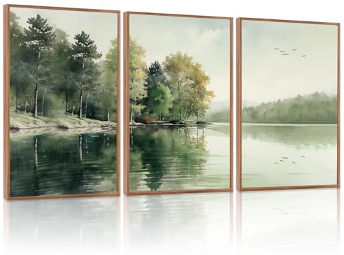 Misty Forest Decor Nature Mountain Lake Wall Art Set