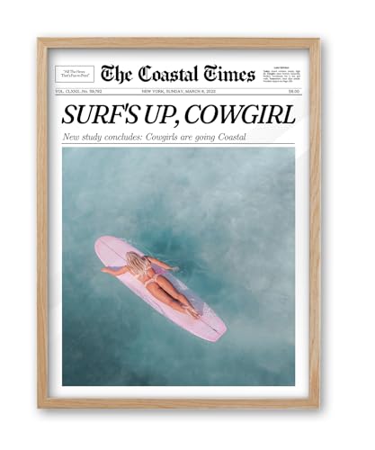 16x20in Surf’s Up Cowgirl Framed Newspaper Wall Art
