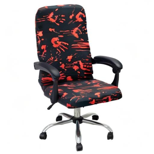 Halloween Office Chair Covers Bloody Handprints Footprints on Black Horror Theme Print Stretchable Slipcover for Modern Simplism Style High Back Boss Chair