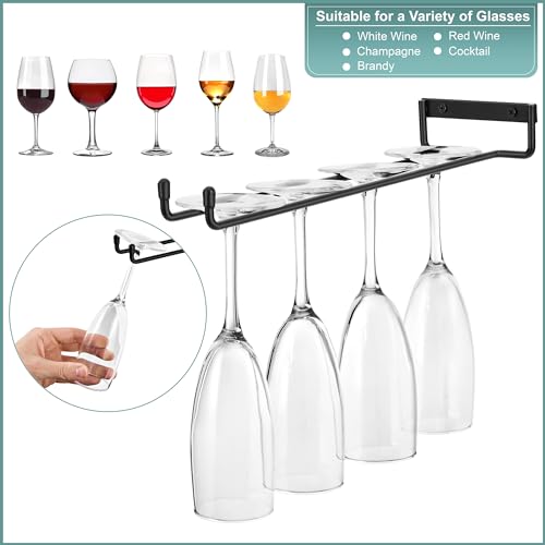 Wall Mount Wine Rack + Under Cabinet Wine Glass Holder Set (3 Count)