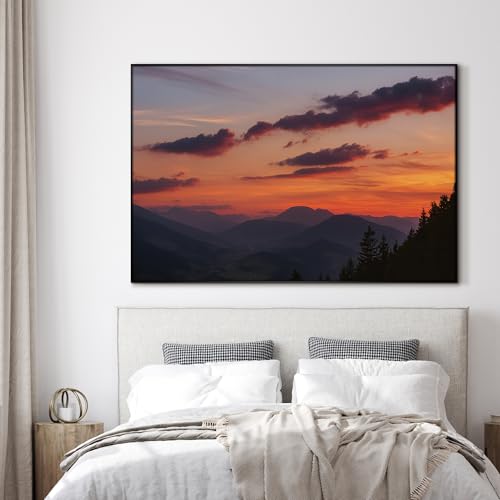 46"x72" Extra Large Framed Wall Art Scenic Sunset Over Mountain Range with Glowing Sky for Home Living Room Bedroom Decor