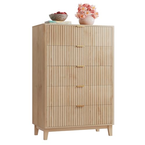Fluted Dresser for Bedroom with 5 Drawers