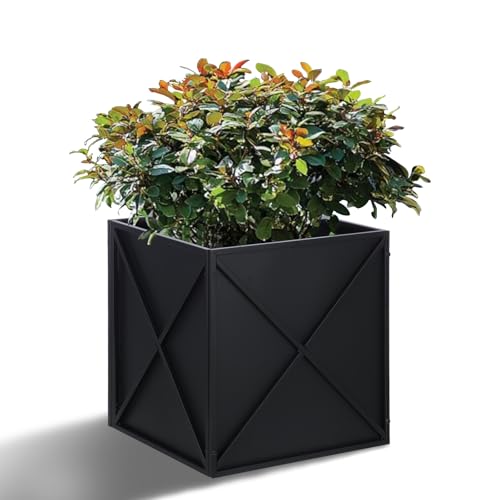 Metal Square Planter Box Tall Planters for Outdoor Plants Modern Heavy Duty with Drainage Holes for Outside Indoor Patio Deck