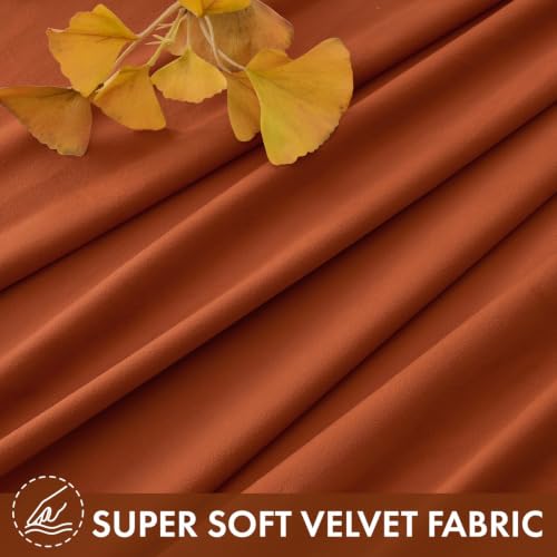 Fall Burnt Orange Blackout Velvet Curtains 96 Inch Long 52"x96" Soft (2 Count)