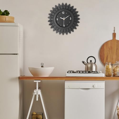 Wall Clock Battery Operated 12 Inch Rustic Wooden Boho Sunburst Decorative Wall Clock Silent Non
