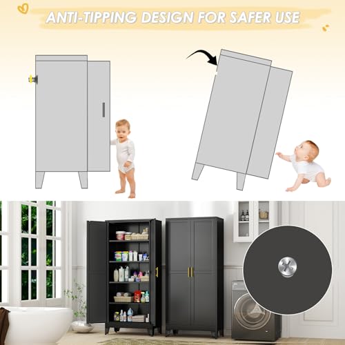 71" Tall Metal Storage Cabinet with 2 Doors and 4 Adjustable Shelves