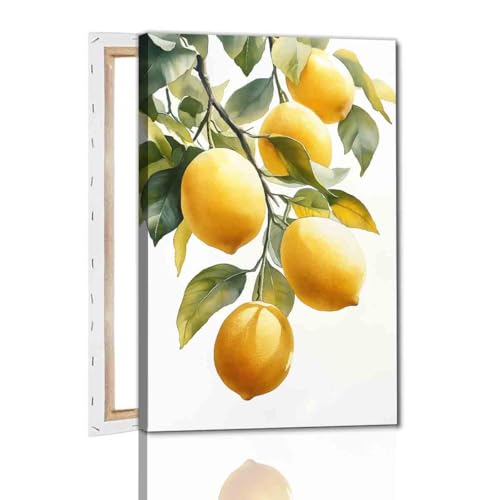 Lemon Tree Canvas Wall Art Vintage Lemons Painting Lemon Branch Wall Art Rustic Fruit Pictures Fruit Market Print Vintage Citrus picture Still Life Painting Living Room Decor 16x24inch Framed