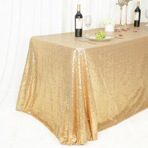 Sequin Tablecloth 50x72 Inch Light Gold for Wedding Party