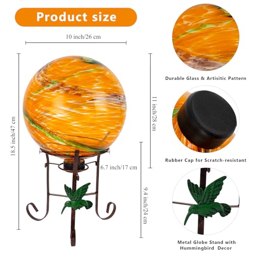 10 Inch Glass Gazing Ball with 9.4" H Metal Stand