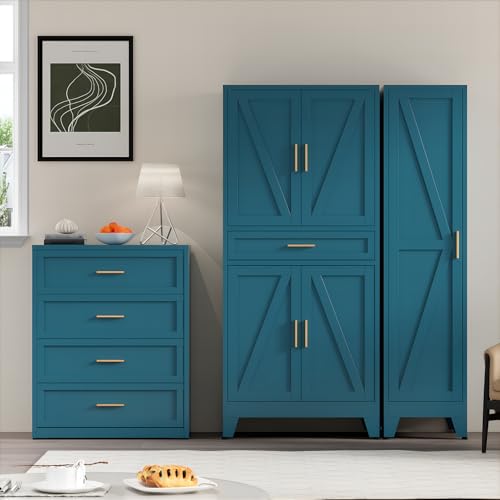 Farmhouse Storage Kitchen Pantry Cabinet with 4 Barn Door