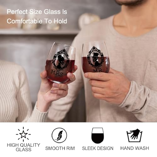 Halloween Wedding Wine Glass Mrs Mr Set of 2 with Gift Box