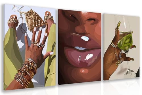 Wrapped Canvas Fashion Black Woman Wall Art Set of 3 (3 Count)