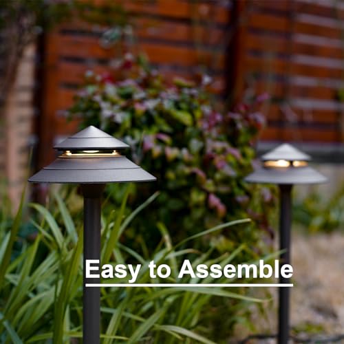 Pathway Lights Kits 3W LED 8PK Outdoor Low Voltage Landscape Lighting 180 Lumen Hardwired 2 Tier Pagoda Path Light 3000K Warm White Metal 12V Electric Sidewalk Walkway Lights with Connectors (8 Count)