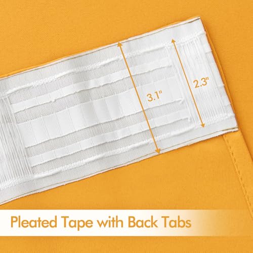 Yellow Back Tab Blackout Curtains 52x96 Inch Long 2 Panels Set (2 Count)