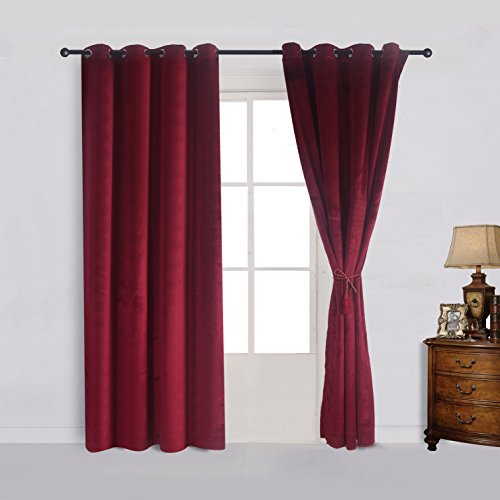 Set of 2 Velvet Room Darkening Blackout Curtain Panel Drapes Drapery 52 Inch Wide by 63 Inch Length with Grommet (2 Count)