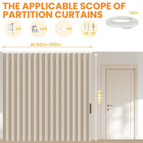 100% Blackout Room Divider Curtains Ceiling Curtain Track Sets Blackout Curtains Ceiling Track for Curtain Flexible Track Curtain Extra Wide