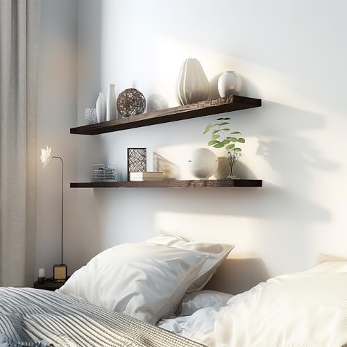 48 Inch Floating Shelves for Wall Rustic Brown Wood Wall Shelves for Bedroom Set of 4 (4 Count)