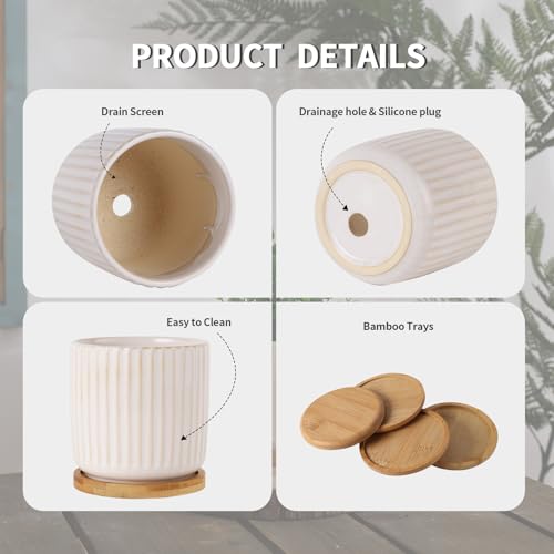 4 Inch Ceramic Plant Pots with Drainage Holes (4 Count)