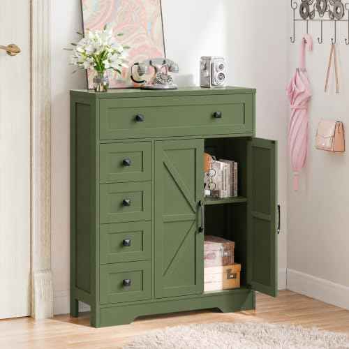 Farmhouse Storage Cabinet with 2 Doors and 5 Drawers