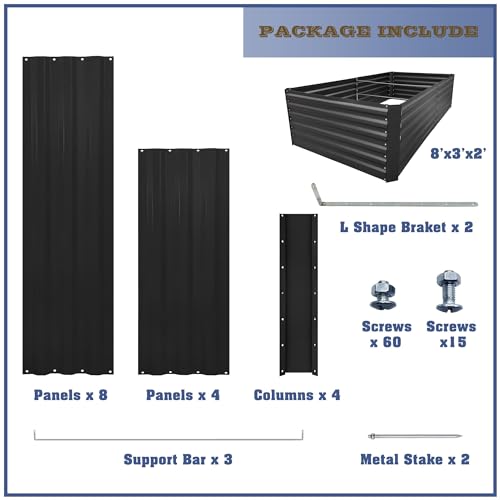 8x3x2FT Black Metal Raised Garden Bed Kit