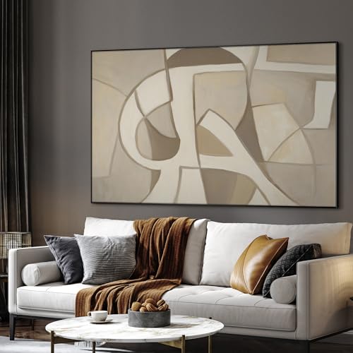 46"x72" Extra Large Framed Wall Art Neutral Abstract Geometric in Mid