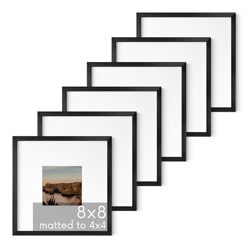 8x8 Black Metal Picture Frames Matted to 4x4 (6 Count)