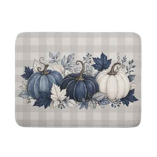 Fall Dish Drying Mat for Kitchen Counter Blue White Pumpkins Grey Plaid Super Absorbent Reversible Microfiber Kitchen Countertop Protector Dishes Pad Large 18x24 inch