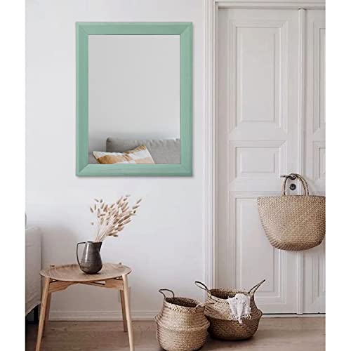 Wood Framed Mirror Rectangle Modern Farmhouse Wall Mirrors Decor Large 26"x18" for Bedroom Living Room Bathroom Green
