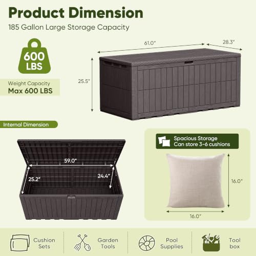 185 Gallon Deck Box Resin Outdoor Storage Box Waterproof