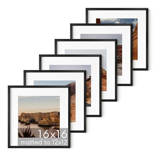 16x16 Black Metal Picture Frames Matted to 12x12 (6 Count)
