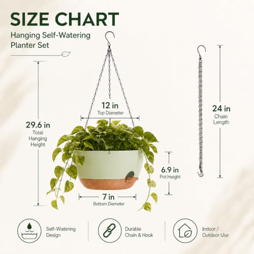 12 Inch Self Watering Hanging Planters 2 Pack (2 Count)