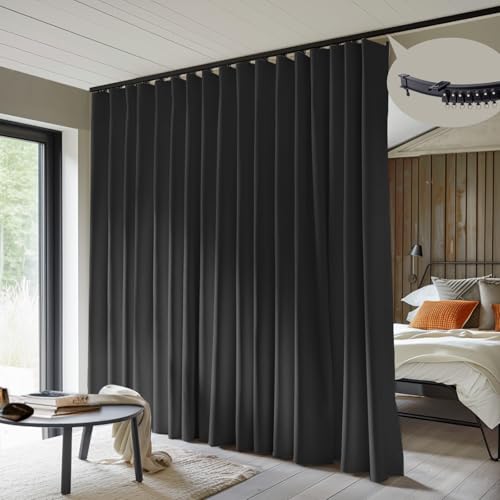 Room Divider Curtains with Flexible Ceiling Curtain Tracks Set
