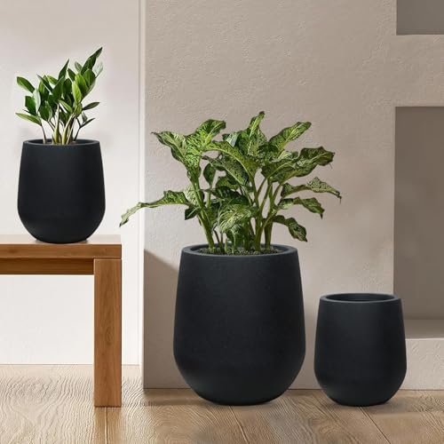 11.8" H Plastic Matte textured Black Planters with Drainage Holes and Plug