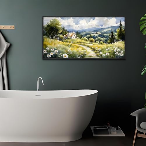 Large Black Framed Wall Decor For Living Room Canvas Wall Art For Office Modern Wall Decorations For Bedroom Pastoral Scenery Painting Farmhouse Pictures Artwork Room Home Decor 24x48 In