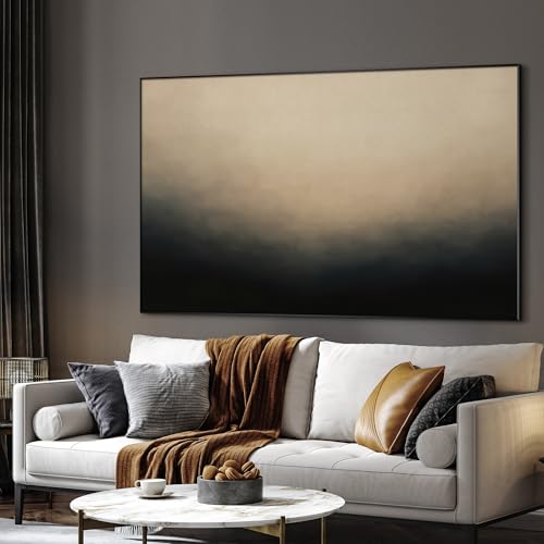 46"x72" Extra Large Framed Wall Art Soft Cream and Dark Abstract Landscape Illustration for Home Living Room Bedroom Decor
