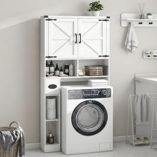 Over The Toilet Storage Cabinet with 2 Barn Doors