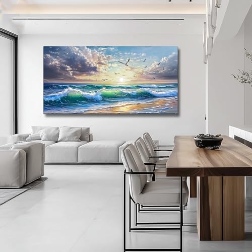 Canvas Wall Art Living Room Seaside Landscape Painting 24"X48"