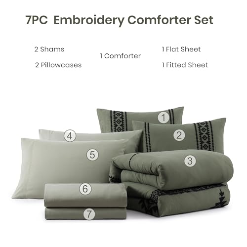 Embroidery Oversized King Comforter Set 7 Pieces Bed in a Bag