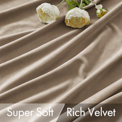 Light Taupe Velvet Pinch Pleat Blackout Curtains W52 X L108 Inches