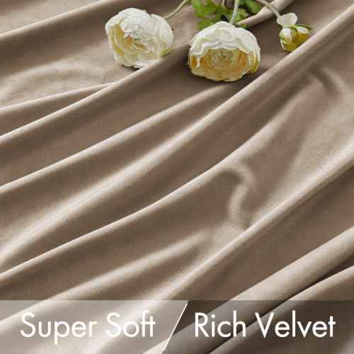 Light Taupe Velvet Pinch Pleat Blackout Curtains W52 X L96 Inches