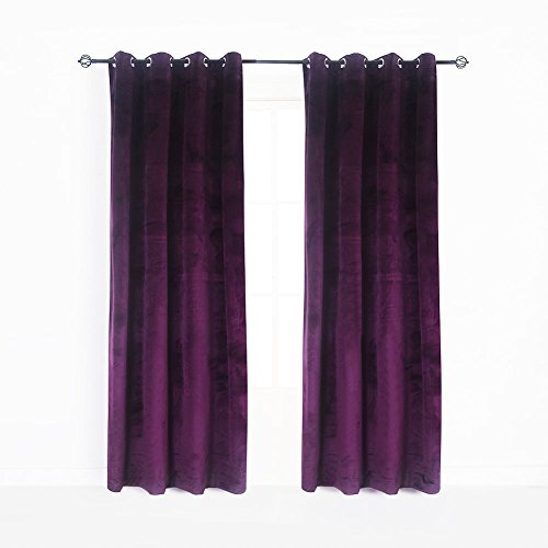 Set of 2 Blackout Velvet Energy Efficient Grommet Curtain Panel Drapes Lavender Purple 52Wx96L