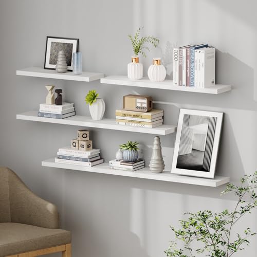 Floating Shelves 8 Inch Deep Solid Wood Wide Wall Shelf Set of 2 Wall Mounted for Bedroom Bathroom Living Room Kitchen (2 Count)