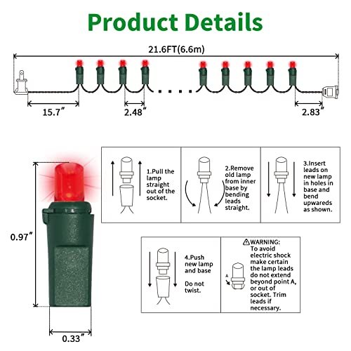 Red Valentines Day Decor Lights Green Wire (100 Count)