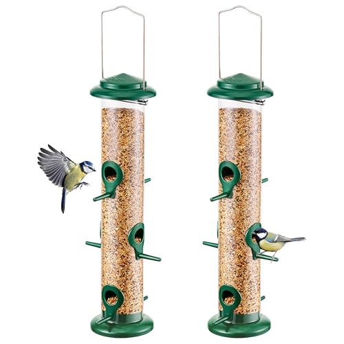 Metal Bird Feeders 6 Ports Hanging Wild Bird Seed Feeder for Mix Seed Blends (2 Count)