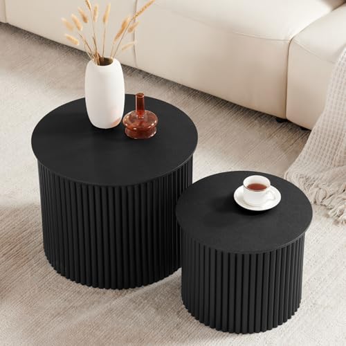 Small Fluted Round Nesting Coffee Table Set of 2