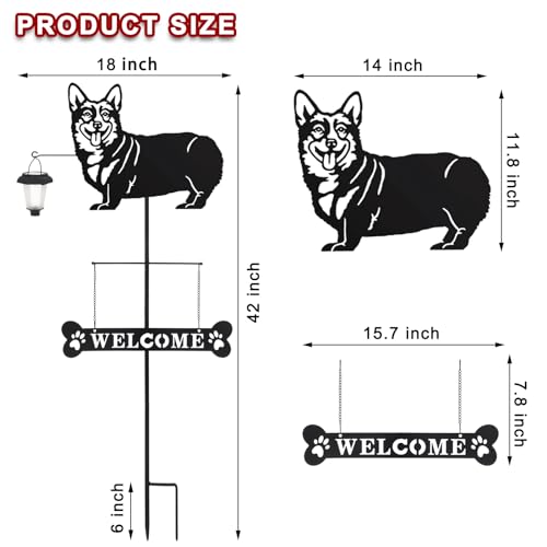 Solar Corgi Silhouette Dog Breed Welcome Sign with a Lantern